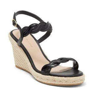 STUART WEITZMAN Twisted Leather Espadrille Wedge Sandal in Black, 7 NEW
